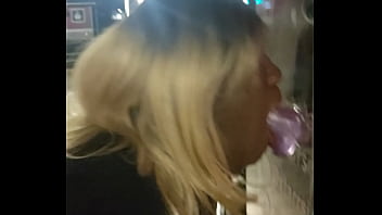 Preview 3 of Amateur Yvonne - Sucking my dildo attach to a building
