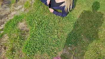 Preview 3 of Beby Mama - The exhibitionist man saw a lonely girl in nature and took out his dick in front of her and began to masturbate the dick in front unfamiliar beauty,  he risks scaring her,  but she likes to look at a big male dick and wants to see his cumshot