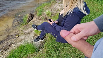 Preview 4 of Beby Mama - The exhibitionist man saw a lonely girl in nature and took out his dick in front of her and began to masturbate the dick in front unfamiliar beauty,  he risks scaring her,  but she likes to look at a big male dick and wants to see his cumshot