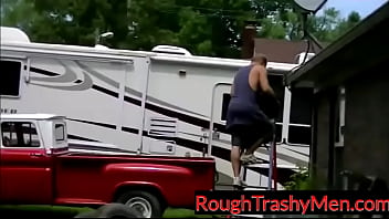 Preview 2 of Rubia Jerez - Roofer jacks his man dick for cash
