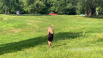 Preview 1 of Giro Muscle - Anastasia Ocean (Emerald Ocean) in the park with bare breasts. Public
