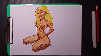 Preview 4 of Mature Salinas - quick marker sketch of a naked sexy girl,  blonde