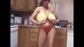 Preview 1 of On Wc - Sexy senora puts pie and cream on her body then fucks herself with vibrator