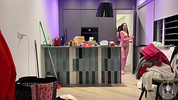 Preview 1 of Desiree Jeans - GGG CLEANING TIDYING KITCHEN SWEEPING THE FLOOR FULL NAKED