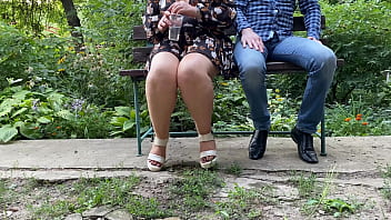 Preview 3 of Aisha Interracial - Sexy MILF with gorgeous legs pisses into a glass and gives it to a stranger