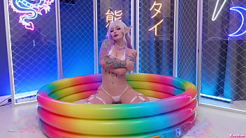 Preview 1 of Naked Sports Girls - Pool full of sperm 2! Horny elf Leah Meow