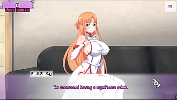 Preview 4 of Mom Squrint - Waifu Hub [Hentai parody game PornPlay ] Ep.1 Asuna Porn Couch casting - this naughty lady from sword Art Online want to be a pornstar