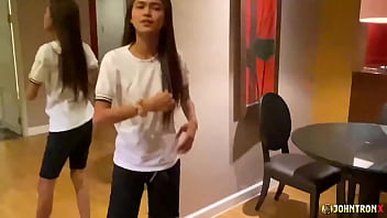 Preview 1 of Son Mom Tits - JohnTronX- Fucking skinny small Asian Teen and finish with creampie