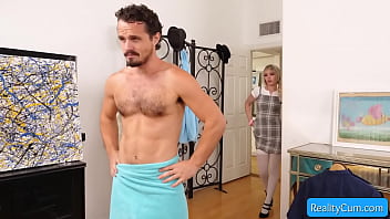 Preview 1 of Bulufim Hausa Wa - Slutty blonde teen Lilly Bell with hairy pussy suck huge dick and swallow it deep down her throat