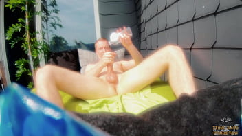 Preview 4 of Sleeping Sisterfuck By Brother - Neighbor watches me jerking off with oil on the balcony