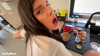 Preview 3 of Alaktra Blu - Stepsister wanted to make me Breakfast but instead gets fucked &amp_ receives big Facial
