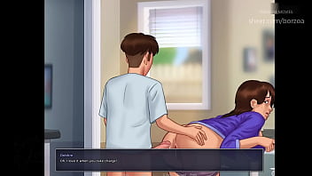 Preview 4 of And 50 - The risk of my teen stepsister catching us in the kitchen makes my horny stepmom horny and we have a morning quickie. Fuck her doggy and watch her big ass and big tits D  bouncing. (Summertime Saga - Debbie - 4)
