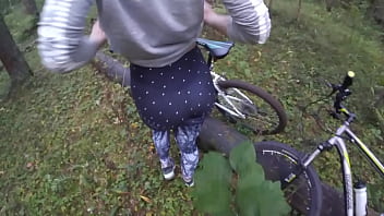 Preview 2 of Xxnxx Jagal - Bike Ride Through the Forest Ended with Dick Sucking and Cumshot in Mouth on the Outdoor - Amateur Couple Blowjob POV