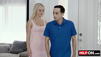 Preview 1 of Evan River - Stunning blonde with amazing big booty seduces her stepson with her big natural tits and craves his dick - Slimthick Vic,  Ricky Spanish