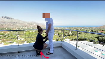 Preview 1 of 2 Girls Squrting - my private secretary public balcony blowjob and sex with dick riding creampie end