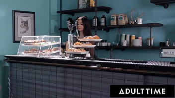 Preview 1 of Zeno Kostas Pornosu - ADULT TIME - Lesbian Teens Hazel Moore and Aria Valencia Try PUBLIC SEX In A Cafe!