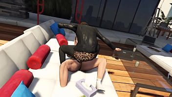 Preview 4 of Mom Saw Sexy - GTA 5 - Tennis Coach fucks Natalia Zverovna while waiting for Michael &amp_ Franklin (Moans Added)