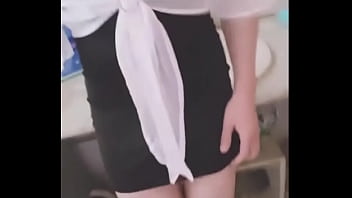 Preview 4 of Pumping Skull - 【露出】差点被发现，中午楼道女装伪娘露出任务：秘书OL制服/抹胸包臀裙/黑丝/透明开衫