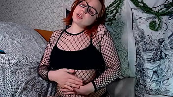 Preview 1 of Soflyter Sex - Redhead chubby teen BBW fingering her wet pussy in hot fishnet bodysuit