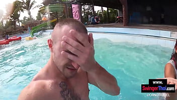 Preview 2 of Yoga Pants Removing 1080pvideos - Creampie cumshot for his cute amateur teen Thai girlfriend after a pool day
