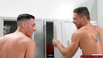 Preview 1 of Hot Xxx Movice - Tristan Hunter and Roman Todd both rocking hard-ons in the shower room.  Tristan gets on his knees to help his teammate with his unexpected erection.