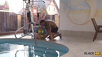 Preview 2 of Mom Sex Massage Sister - BLACK4K. Raven-haired belle blacked by muscular coach near the pool