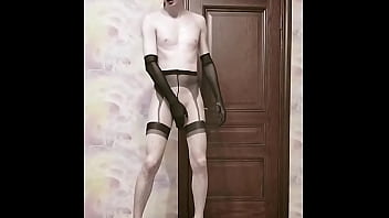 Preview 2 of Holding A Black Dick - Crossdresser in a cage fucks with a dildo and poses naked