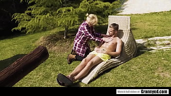 Preview 1 of Sexypron Videos - Sunbath with horny granny