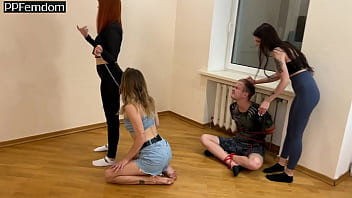 Preview 2 of Son Mom Dad Xxxx - Group Domination Hierarchy - Slave-Guy Must Obey The Slave-Girl By Order Of Their Mistresses - Lezdom And Femdom