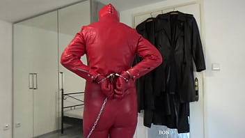 Preview 1 of South Indian Saree Aunty Sex Hd - Red leather hooded wife in handcuffs and chains