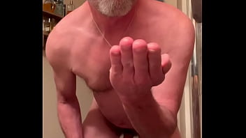 Preview 4 of Dessous Doggy - jacking into his hand,  eats his loads