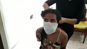 Preview 1 of Hairy Nudis - Aggressive Lesbian Foot Worship Of Gagged Girl Feet
