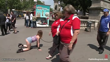 Preview 1 of Axer Size Xxx - Bound teen made to crawl in public
