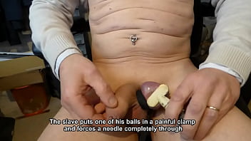 Preview 1 of Vrouw Husben Bed Riding - A for Paulannie&#039_s clamped testicle