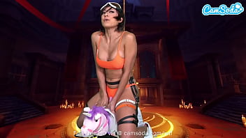 Preview 2 of Up Skirt Panties - Camsoda - Cassie Del Isla Cosplay as Tracer - Overwatch Masturbates On Unicorn Sybian