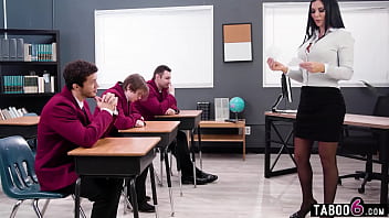 Preview 1 of Fat Man Blonde - Huge boobs British MILF teacher Jasmine Jae gangbanged by her students in class