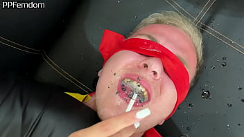 Preview 3 of Puke Arina Sex Video Download - Bondaged Guy&#039_s Mouth Is An Ashray and Spittoon For Two Mistresses - Spitting Femdom