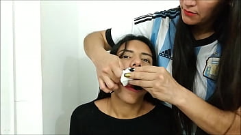 Preview 2 of Oil Fucking Giovanni Francesco - Sexy Young Bondage Girl Gagged With 10 Socks By Hot Latina Lezdom MILF