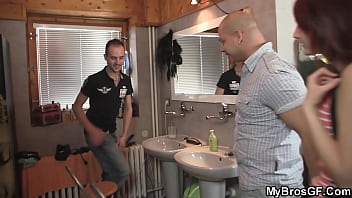 Preview 1 of Girls U Girls - He caught redhead girlfriend and friend fucking
