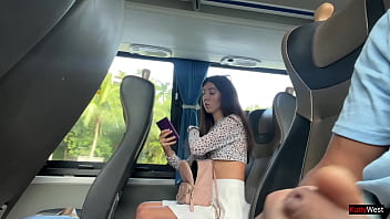 Preview 2 of Mom And Son Sex Hd Vidios - Public Dick Flashing - Risky Handjob in Public Bus Full of People until he CUM
