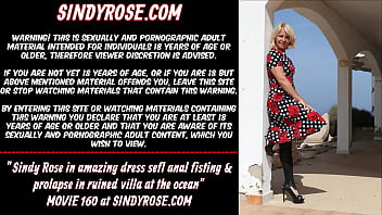 Preview 1 of Leah Gotti Pregnant - Sindy Rose in amazing dress sefl anal fisting &amp_ prolapse in ruined villa at the ocean