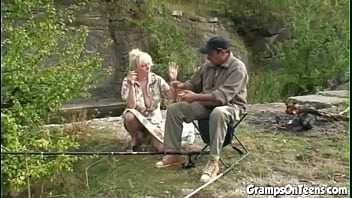 Preview 2 of Verizon Hairy - Teen takes gramps cock by the lake