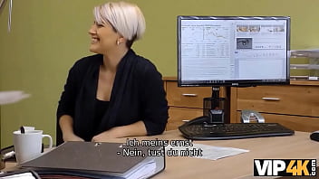 Preview 2 of Girls Under 25 - VIP4K. MILF hat M&ouml_se heimlich vom Kreditgeber in seinem B&uuml_ro ausgebeutet
