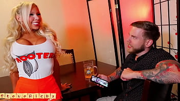Preview 1 of Angelika Yoga - Slutty Hooters Waitress Serves up Big Tits and Tight Asshole! Brittney Kade and Steve Rickz