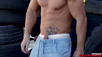 Preview 1 of Clary Foot Fetish - Falconsex.com - Handymen Cade Jaxon and Roman Todd fuck outdoors. Cade notices the raging hard-on that handyman Roman has stuffed in the waistband of his shorts. Roman lets his pal take a grab at the meat