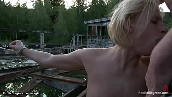 Preview 3 of Xxx Olied - Euro blond deep throat in public