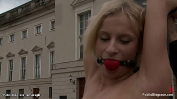 Preview 1 of Xxx Olied - Euro blond deep throat in public