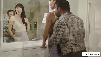 Preview 1 of Teens Japnse - Sexy tranny babe barebacked by husband
