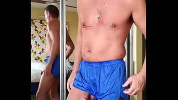 Preview 4 of Big Cock Lady Boy Sex Mom Beeg - Theshinyshortsdad Theshinyshorts1 asked to see Pervy Papi in his shiny electric blue ranger panties! Stroking my boner bu ...