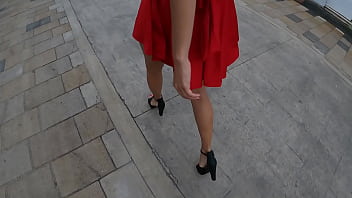 Preview 2 of It Froce - Long legged teen model upskirt walking